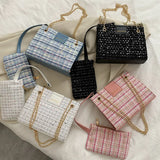 Women Shoulder Bag Chain Woven Messenger Portable Small Square Bag