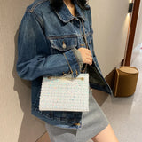 Women Shoulder Bag Chain Woven Messenger Portable Small Square Bag
