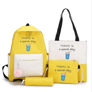 4pcs/Set Female Casual Canvas Travel Backpacks Girls School Book Bags