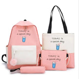 4pcs/Set Female Casual Canvas Travel Backpacks Girls School Book Bags