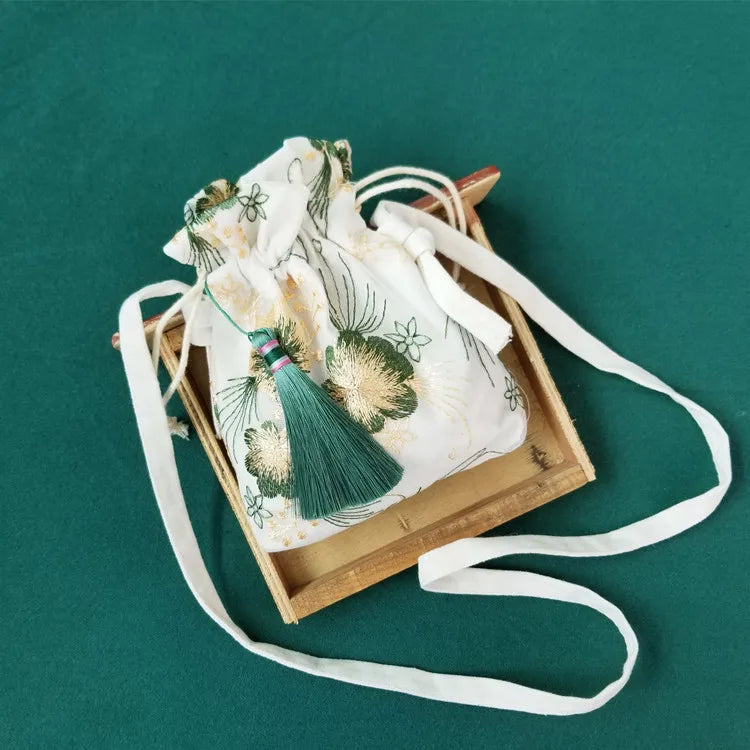 Chinese Style Embroidered Flower Crossbody Bag Tassel Purse Hanfu Accessory