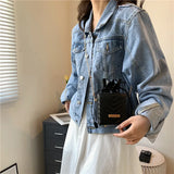 Small Satchel Women Bag Flower Butterfly Printed PU Leather Shoulder Bag