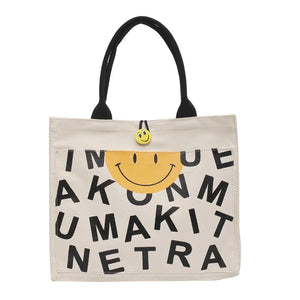 Canvas Smiley Buckle Shoulder Bag Large Capacity Tote
