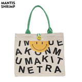 Canvas Smiley Buckle Shoulder Bag Large Capacity Tote