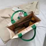 Canvas Smiley Buckle Shoulder Bag Large Capacity Tote