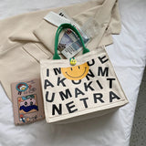 Canvas Smiley Buckle Shoulder Bag Large Capacity Tote