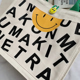 Canvas Smiley Buckle Shoulder Bag Large Capacity Tote