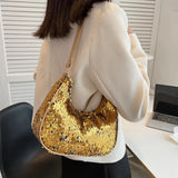 Silver Metal Sequins Chain Woven Bag Hollow Evening Clutch Female Handbag