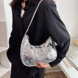 Silver Metal Sequins Chain Woven Bag Hollow Evening Clutch Female Handbag