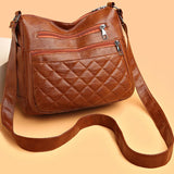 Retro PU Leather Shoulder Bag Diamond Lattice Hobos Vintage Tote Bag