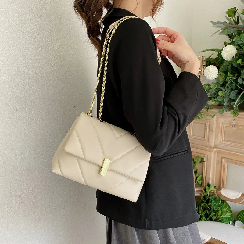 Leather Tote Bag Chain Crossbody Bags Large Capacity