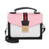 Women Leather Patchwork Embroidery Handbag Tote Geometric Decorative Bag