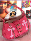 Y2K Metal Chain Rose Red Shoulder Bag