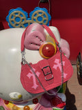 Y2K Metal Chain Rose Red Shoulder Bag