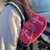 Y2K Metal Chain Rose Red Shoulder Bag