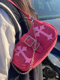Y2K Metal Chain Rose Red Shoulder Bag
