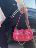 Y2K Metal Chain Rose Red Shoulder Bag