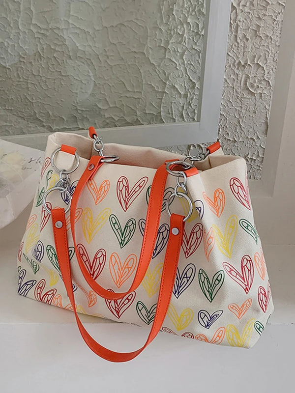 Heart Pattern Shoulder Bags High Capacity Handbags