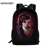 Candy Skull Girl Print School Backpack for Girls Retro Style Satchel