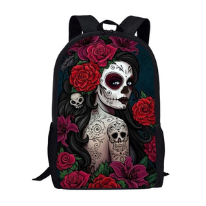 Candy Skull Girl Print School Backpack for Girls Retro Style Satchel