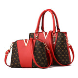 Women Leather Handbag and Shoulder Bag Set - Messenger Bag