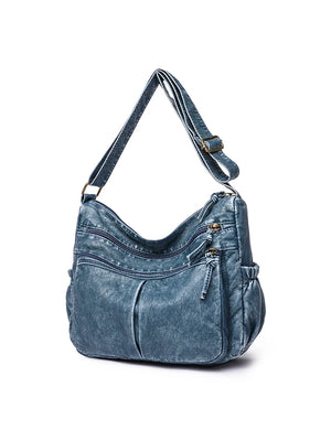 Vintage Washed Leather Shoulder Bag Crossbody Handbag