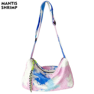 Women Shoulder Bag Tie-Dye Contrast Nylon Wide Strap Messenger Bag