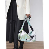 Women Shoulder Bag Tie-Dye Contrast Nylon Wide Strap Messenger Bag