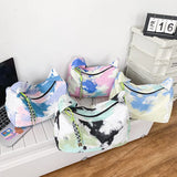Women Shoulder Bag Tie-Dye Contrast Nylon Wide Strap Messenger Bag