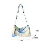 Women Shoulder Bag Tie-Dye Contrast Nylon Wide Strap Messenger Bag