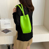 Barrel Shaped Tote Bag PU Leather Women's Handbag Solid Shoulder Bag