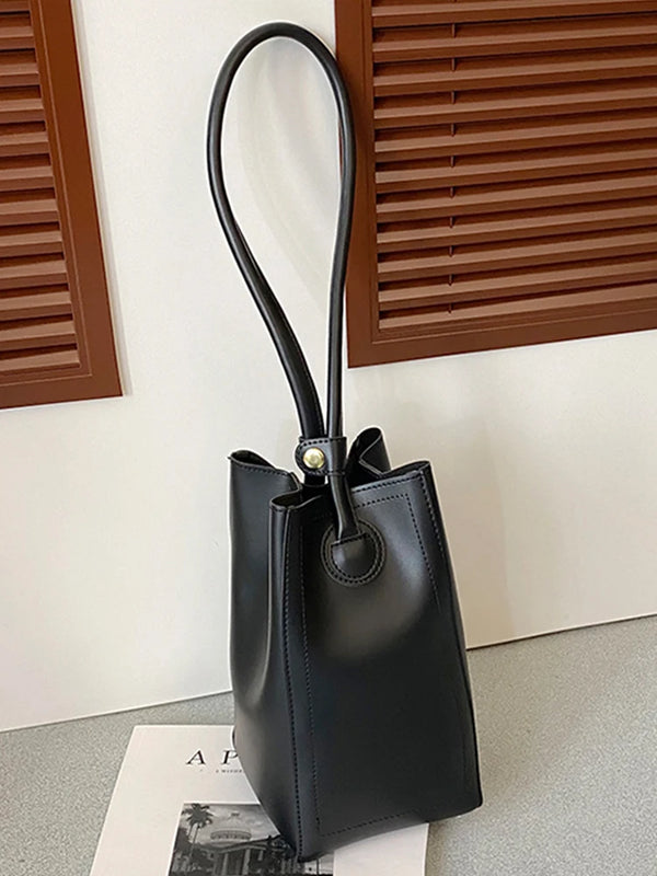 Barrel Shaped Tote Bag PU Leather Women's Handbag Solid Shoulder Bag