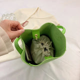 Barrel Shaped Tote Bag PU Leather Women's Handbag Solid Shoulder Bag
