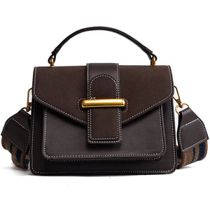 Vintage Coffee Satchel Shoulder Bag Wide Strap Handbag