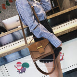 Vintage Coffee Satchel Shoulder Bag Wide Strap Handbag