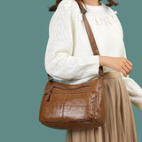 Women Crossbody Bag Large Capacity Tote Shoulder Bag Retro PU Handbag