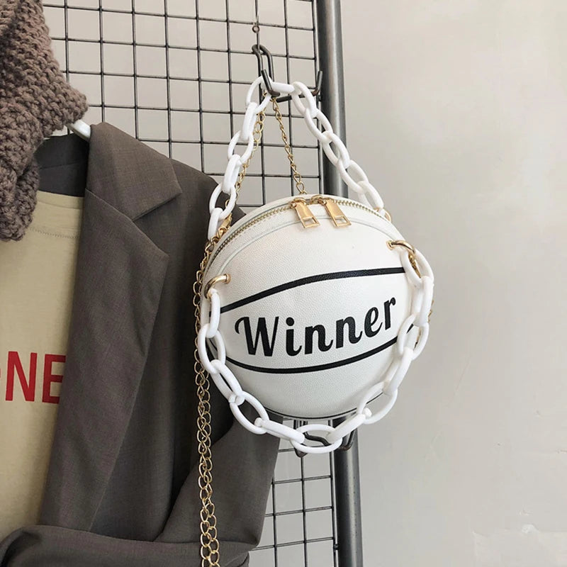 Women Ball Shape PU Leather Handbag Volleyball Crossbody Bag