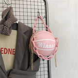 Women Ball Shape PU Leather Handbag Volleyball Crossbody Bag