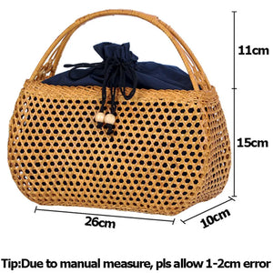 Bohemian Bamboo Beach Bag Vintage Rattan Knitted Basket Tote