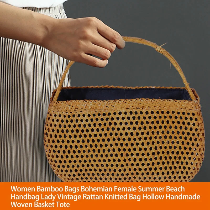 Woven Bamboo Beach Bag Bohemian Summer Tote