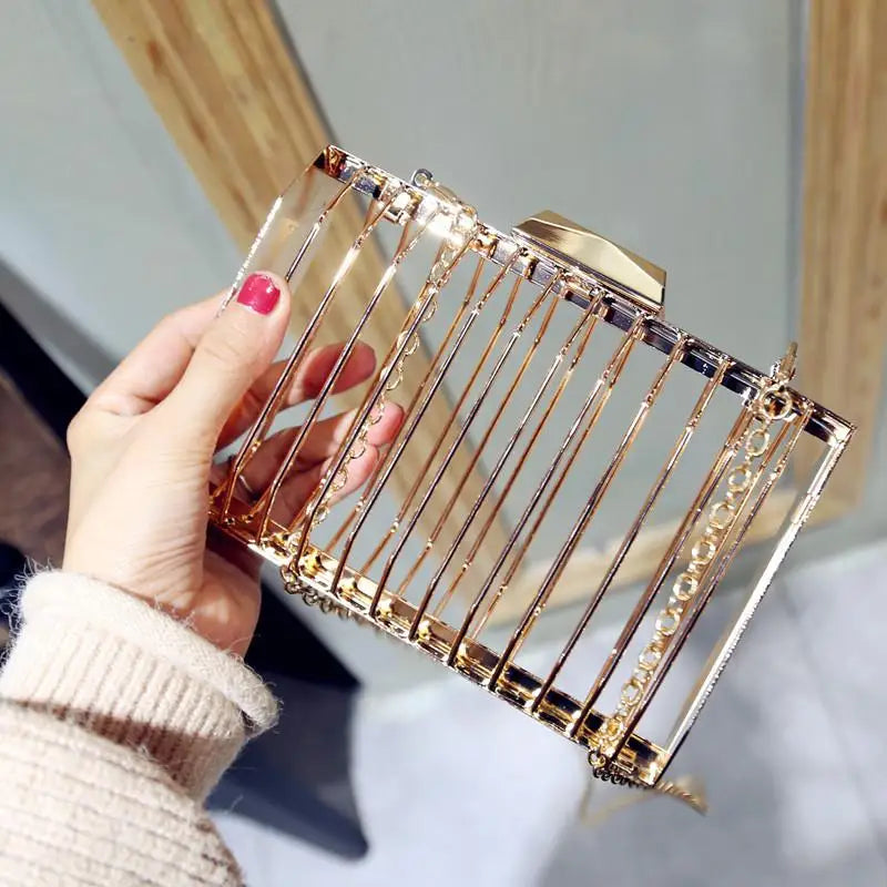 Metal Hollow Mini Square Shoulder Bag Ladies Chain Evening Clutch Bags