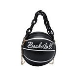 Women Basketball Round PU Leather Shoulder Crossbody Bag Tote Chain Satchel