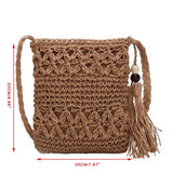 Boho Woven Straw Shoulder Bag with Tassel