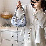 Women Bead Chains Leather Shoulder Bag Preppy Style Crossbody Small Bag