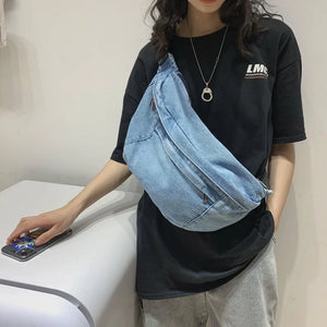 Denim Crossbody Sling Chest Bag Hip Hop Bum Travel Purse Phone Pouch