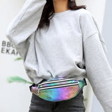 Women Holographic Fanny Pack Belt Pouch PU Waist Bag