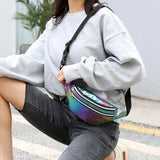 Women Holographic Fanny Pack Belt Pouch PU Waist Bag