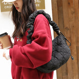 Quilted Cloud Puffy Shoulder Bag Canvas Dumpling Bag Lightweight