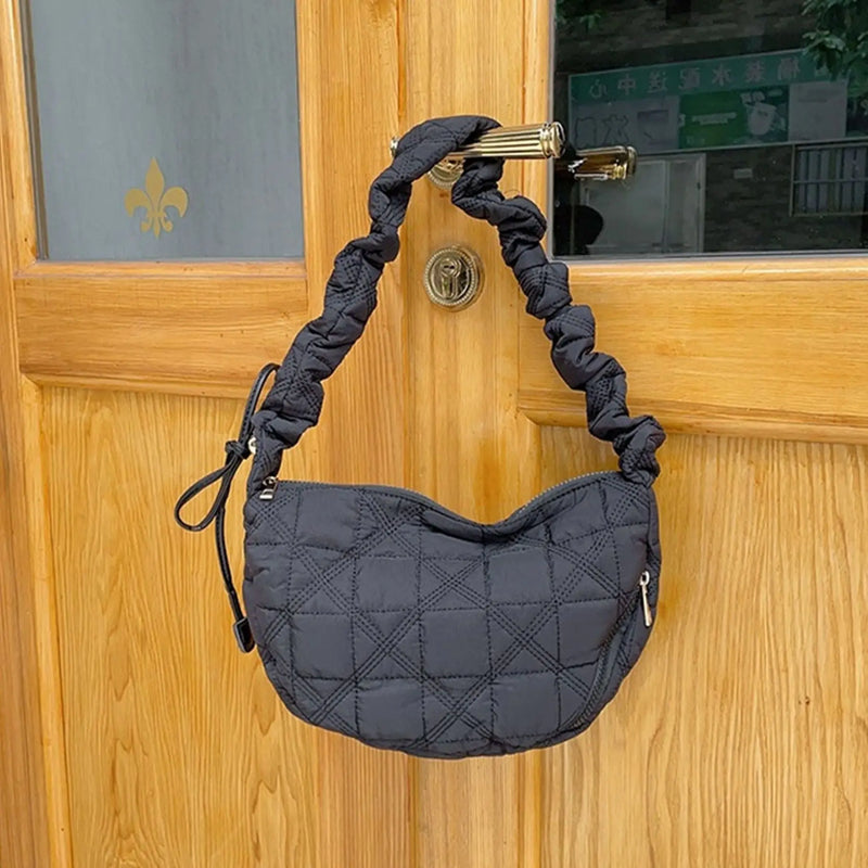 Quilted Cloud Puffy Shoulder Bag Canvas Dumpling Bag Lightweight