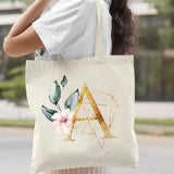 Pink Flower Initial Name Pattern Canvas Shoulder Bag